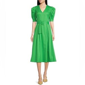 NWT Tara Jarmon Paris - Ranya Poplin Woven V Neck Belted Midi Dress - US8 Sku#25